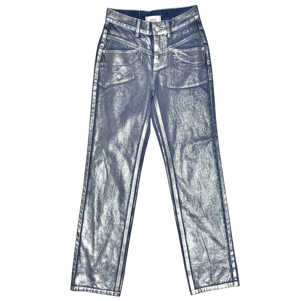 BDG / UO NWOT Silver Metallic Coated "The Cowboy" Straight Leg Jeans Size 24